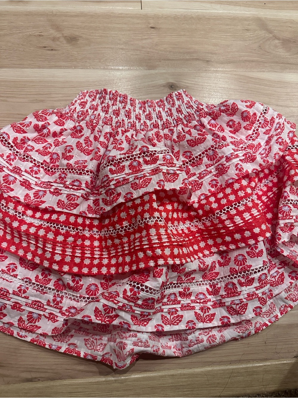 Roller Rabbit Red and White Floral Tiered Skirt
